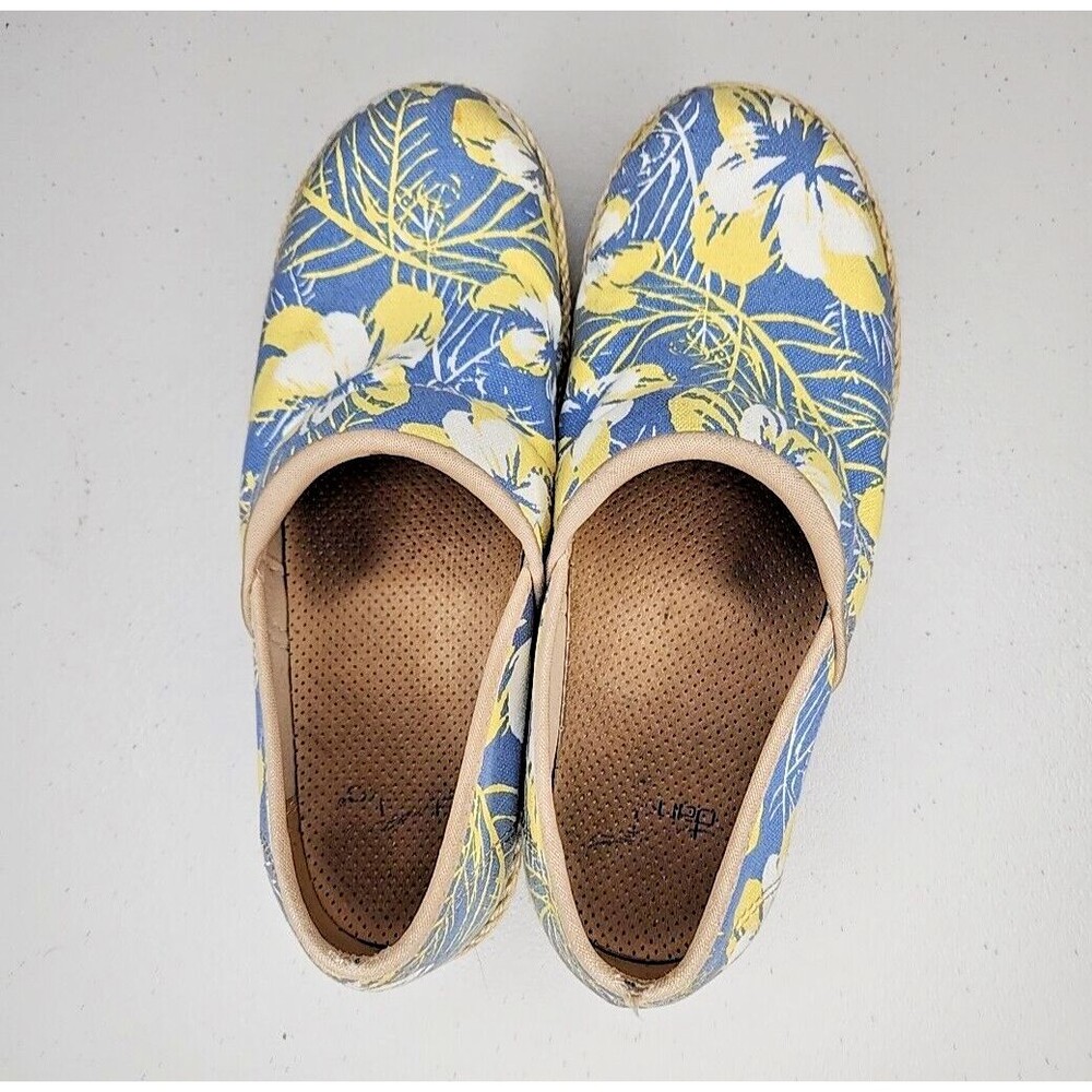 Dansko Womens Victoria Tahiti Blue Yellow Floral Canvas Clogs Size 39 8.5-9 US - Picture 3 of 8